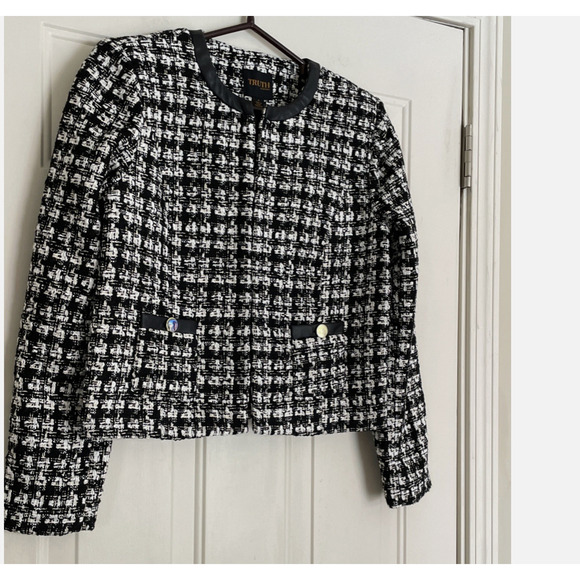 New $98.00 TRUTH BY REPUBLIC Nordstrom Womens 10 Black Tweed Quiet Luxury Blazer - Picture 4 of 16